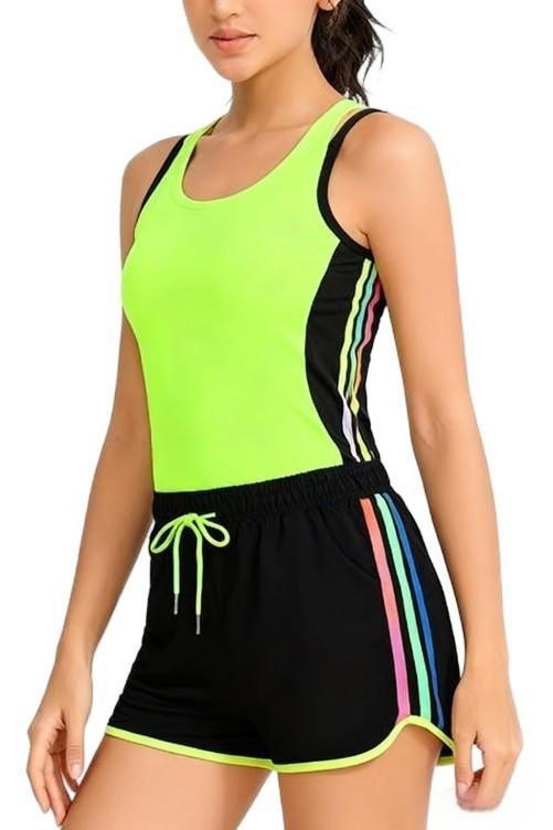 Neon Yellow Quick-Dry Running T-Shirt with Black Shorts